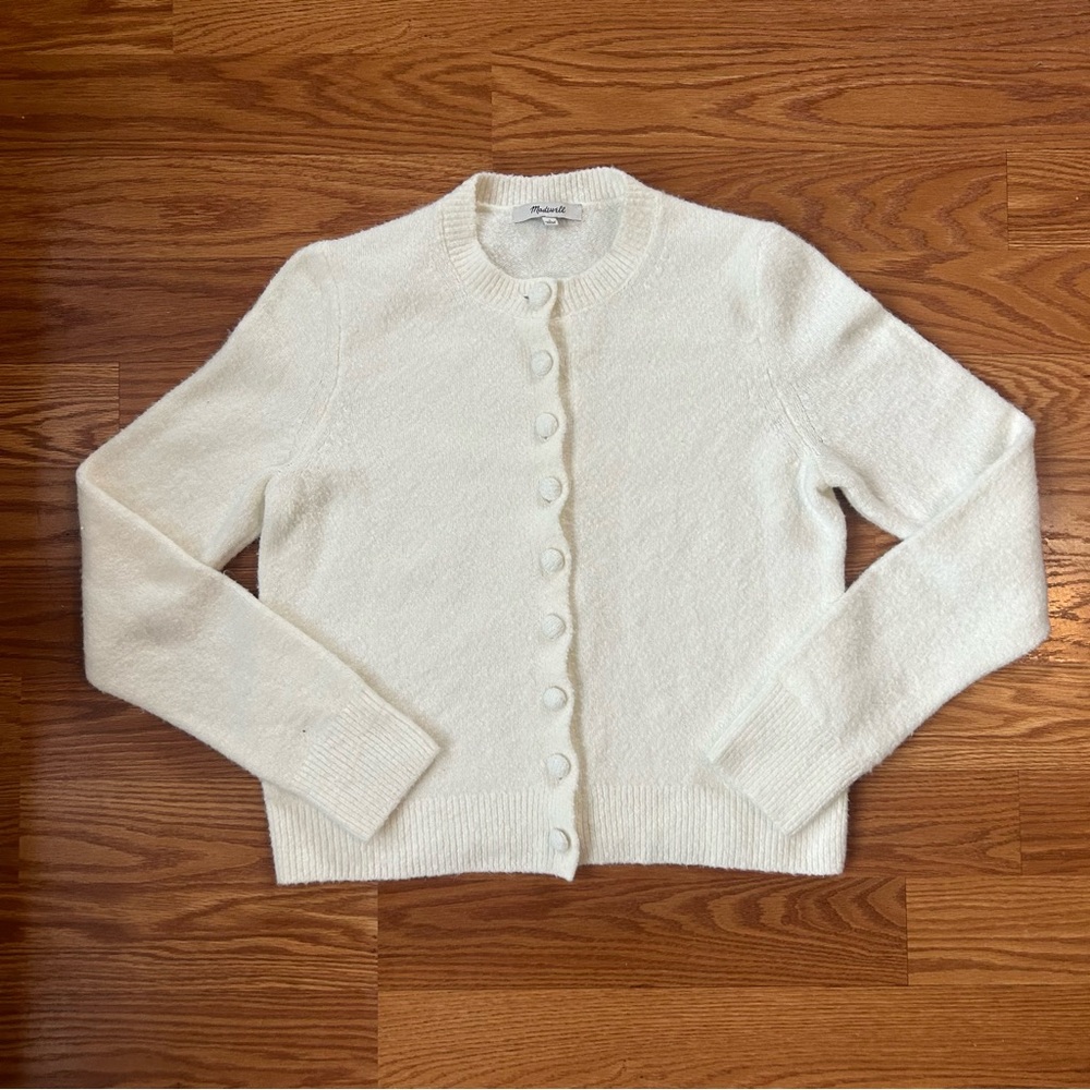 Madewell Winter White Shrunken Cropped Relaxed Cardigan Cotton-Blend Soft Girl - Picture 3 of 8